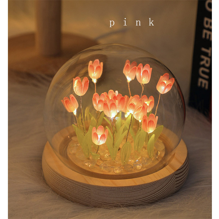 Tulip Night Light Cute Bedroom Room Decor Floral Lamp Valentines Day Gift Lampara Tulipanes Girlfriend DIY Material Handmade