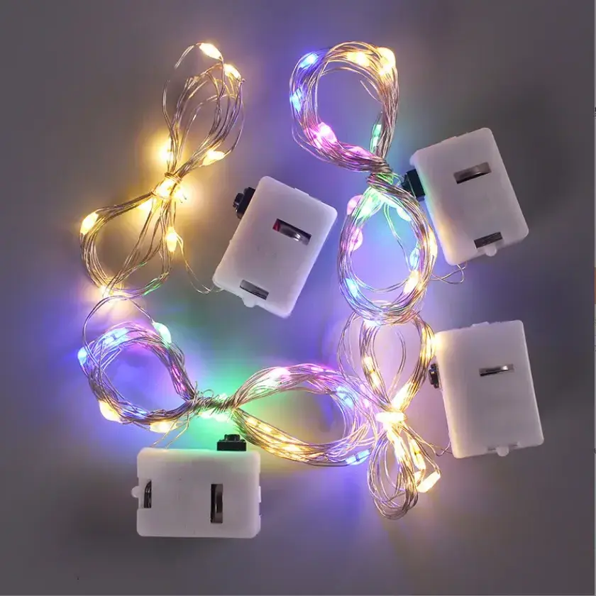 In Stock 10 20 30 LED Copper Wire String Light 3-Function Flashing Mode Button Battery Box for Led Decorative Serial Lights