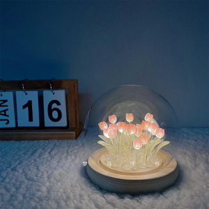 Hot Sale Creative Pink/purple Flower Bedroom Decoration Glass Cover Led Night Lights Battery Flower Lampara De Tulipan For Gift