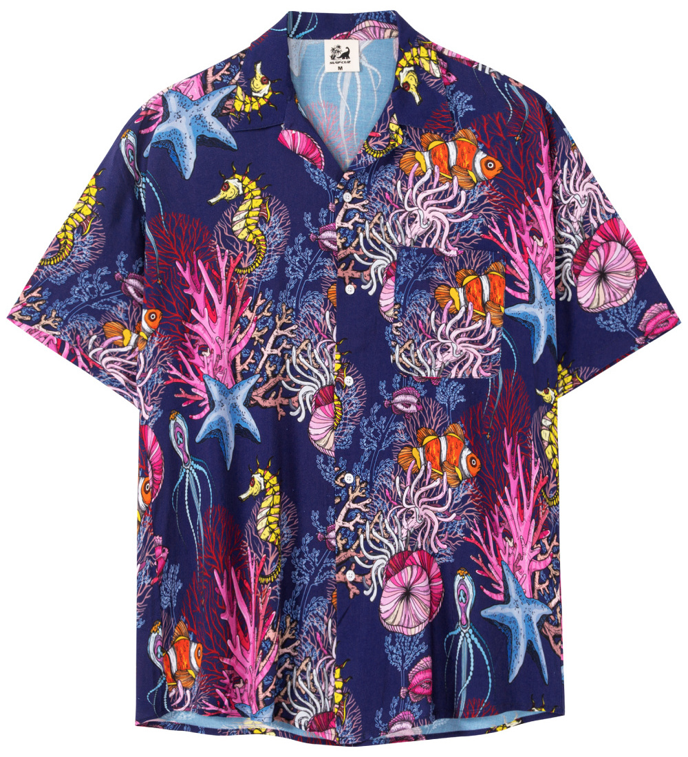 Custom Print Floral Hawaiian Button Down Cotton Short Sleeve Man Shirt Slim Fit Designer summer beach Shirts For Men