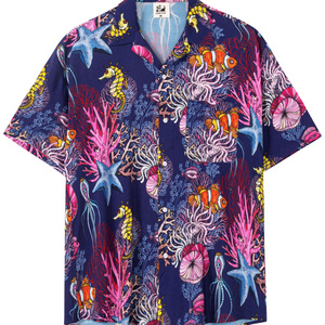 Custom Print Floral Hawaiian Button Down Cotton Short Sleeve Man Shirt Slim Fit Designer summer beach Shirts For Men