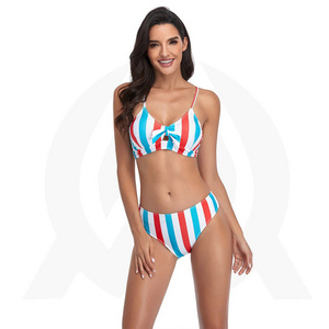 Women Swimsuits High-waisted Two-piece Swimsuit Bikinis Woman Striped Latest Design Swimsuit Bikini Swimwear For Modern Ladies