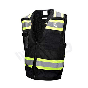 Top Sale High Visibility Vest Zipper Front Pilot Reflective Safety Vest With Reflective Strips With Multi Pockets