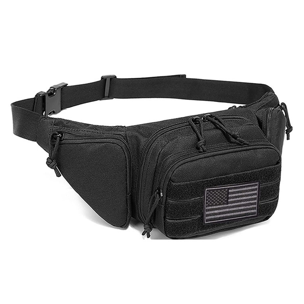 Tactical Fanny Pack Holster Tactical Waist Bag Waterproof Molle Pouch with USA Flag Patch for Outdoor Hiking Climbing Fishing