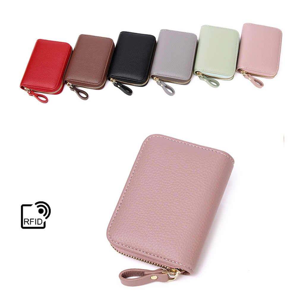 Designer Lychee Pattern Accordion Style RFID Blocking PU Leather Handbags Purses Card Holder Wallet for Women Ladies