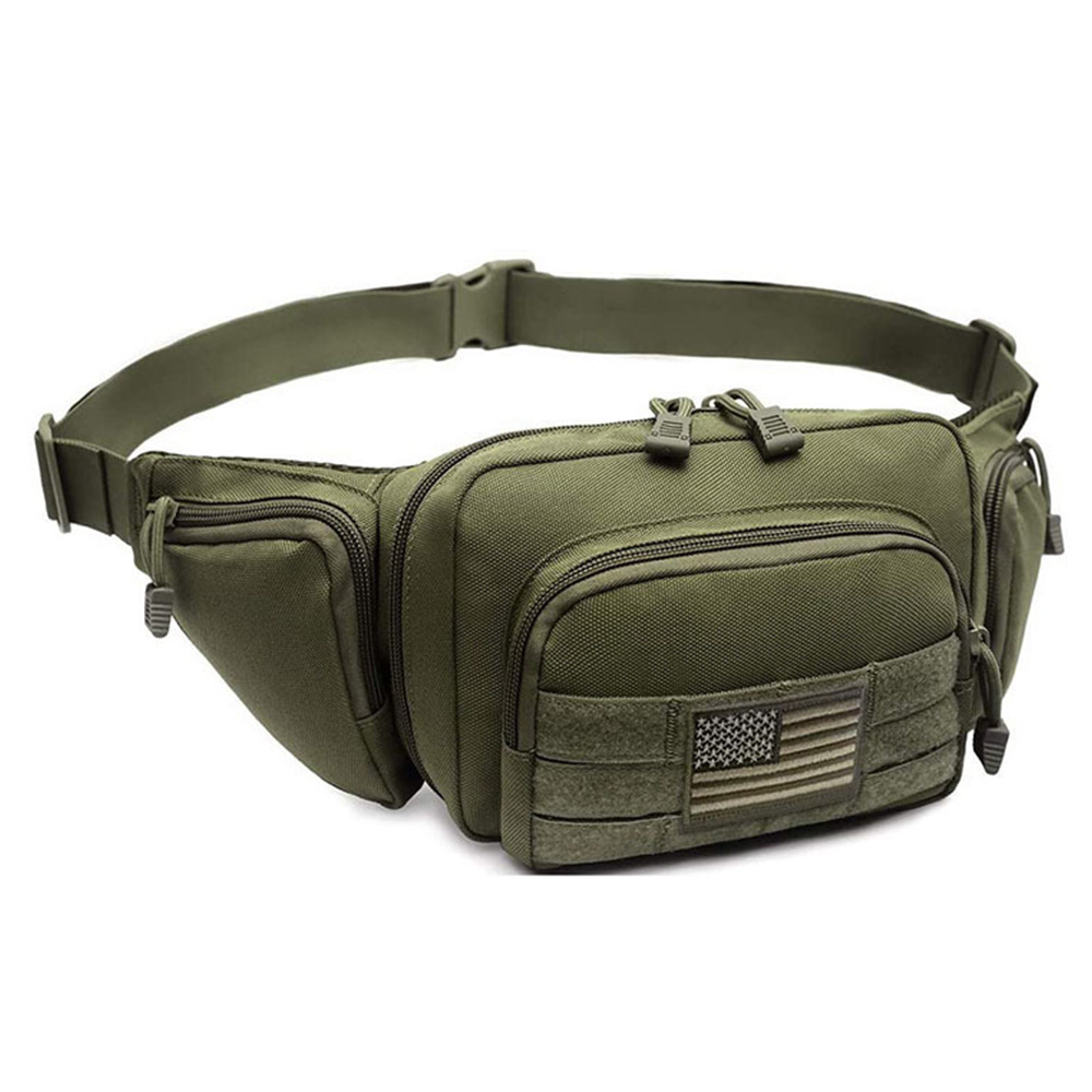 Tactical Fanny Pack Holster Tactical Waist Bag Waterproof Molle Pouch with USA Flag Patch for Outdoor Hiking Climbing Fishing