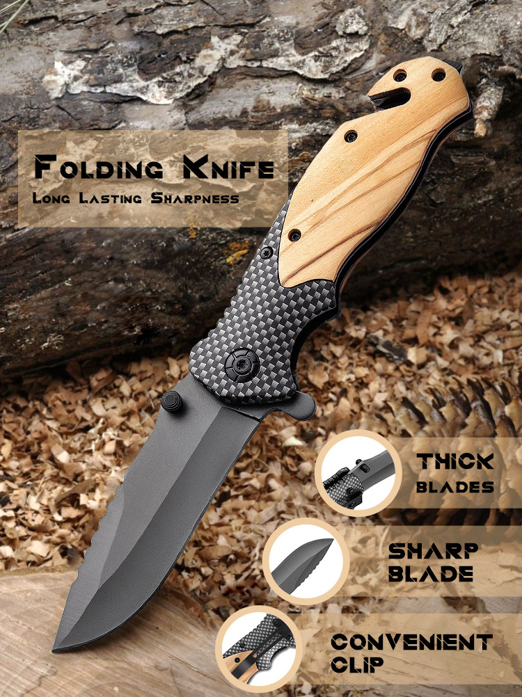 TLX50 New Design Camping Olive Wood Handle Tactical Folding Knife EDC Pocket Outdoor Hunting Knives