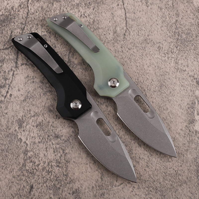 2024 New Deign D2 Steel Blade Green Black G10 Handle Edc Hunting Survival Camping Outdoor Sharp Pocket Custom Oem Folding Knife