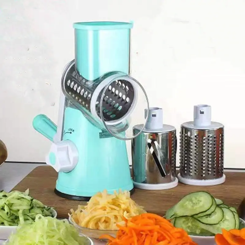 Hot Sale Household Kitchen Multifunction ABS Stainless Steel Vegetable Grater 3 in 1 Manual Drum Vegetable Cutter