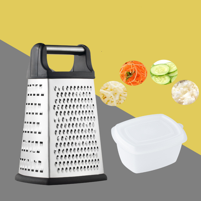 M4B Joined Cheese Grater with Container Box Cheese Shredder Lemon Zester 4 Sides Hand Graters Stainless Steel Ginger Peeler