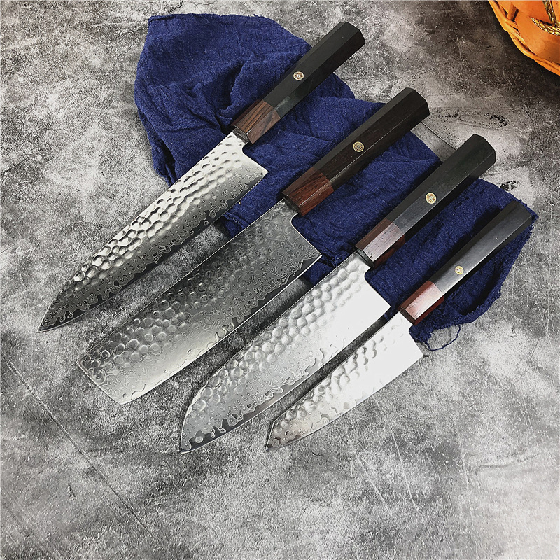 LHDM23 series Exquisite hammer pits texture Japanese knife wood handle partial tang Damascus professional kitchen Knife Set