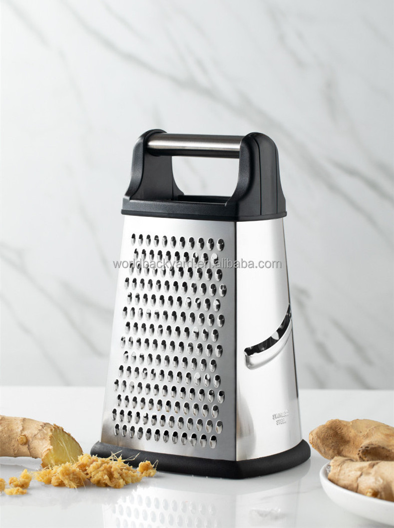 M4B Joined Cheese Grater with Container Box Cheese Shredder Lemon Zester 4 Sides Hand Graters Stainless Steel Ginger Peeler