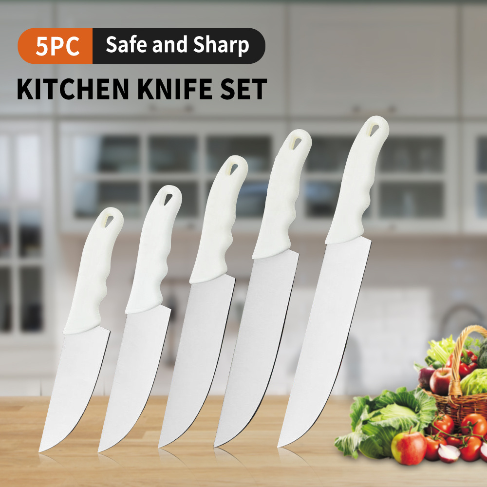 Good Affordable Stainless Steel No Rust White Kitchen Knife Set Chopper Vegetable Fruit Bone Meat Cleaver Butcher Paring Knife