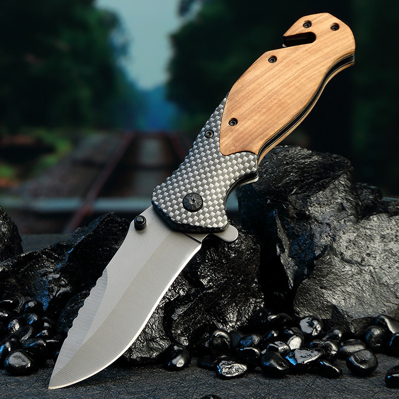 TLX50 New Design Camping Olive Wood Handle Tactical Folding Knife EDC Pocket Outdoor Hunting Knives