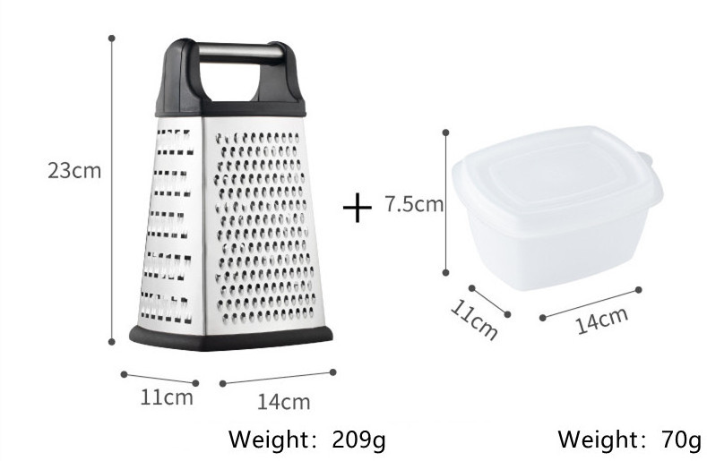 M4B Joined Cheese Grater with Container Box Cheese Shredder Lemon Zester 4 Sides Hand Graters Stainless Steel Ginger Peeler