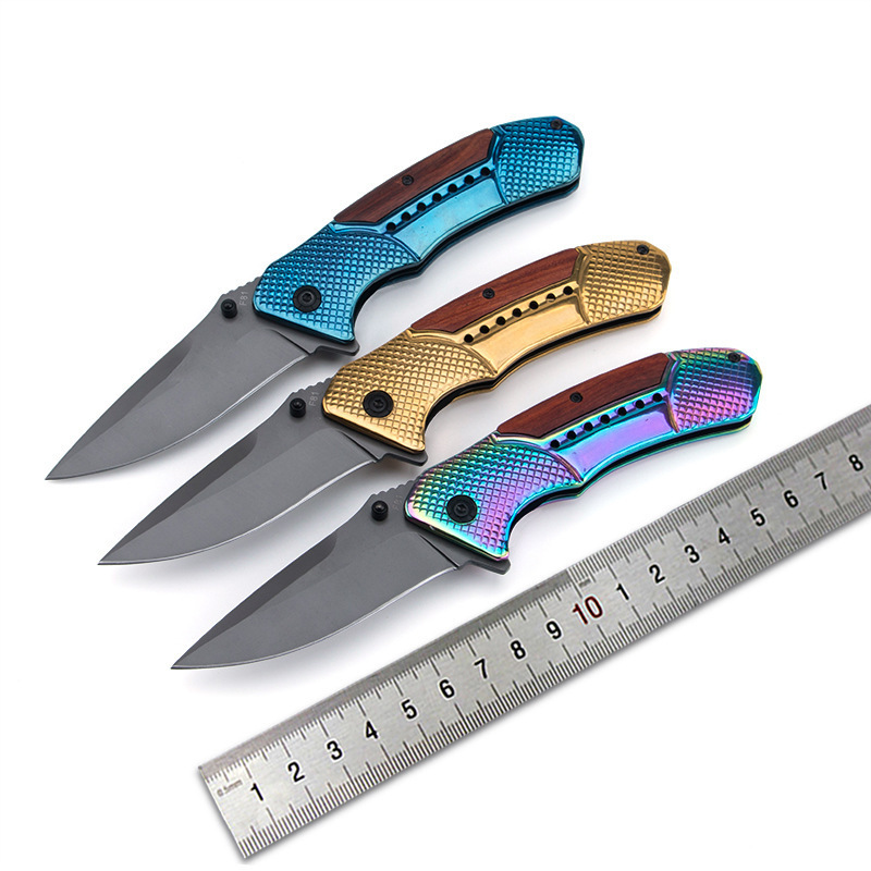 Best Stainless Steel Titanium Plating Folding Knife Steel&Wood Handle Edc Camp Survival Folding Pocket Knife