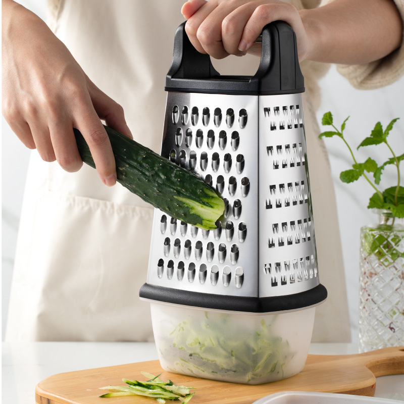 M4B Joined Cheese Grater with Container Box Cheese Shredder Lemon Zester 4 Sides Hand Graters Stainless Steel Ginger Peeler