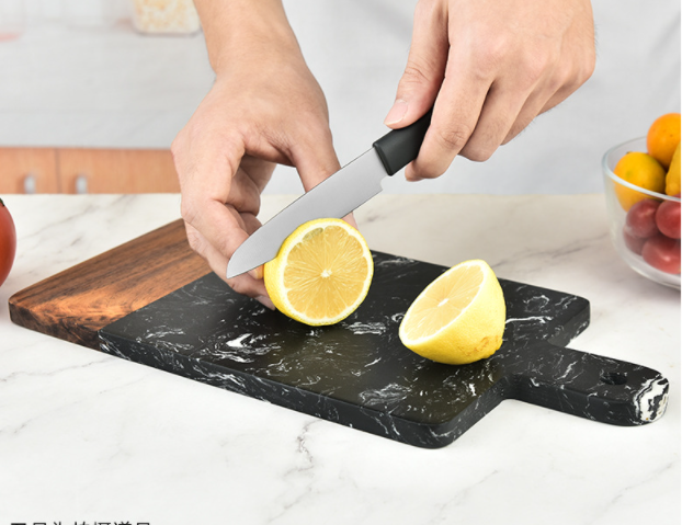 Nice Marble joint acacia wood black and white marble cutting board with handle wooden chopping board