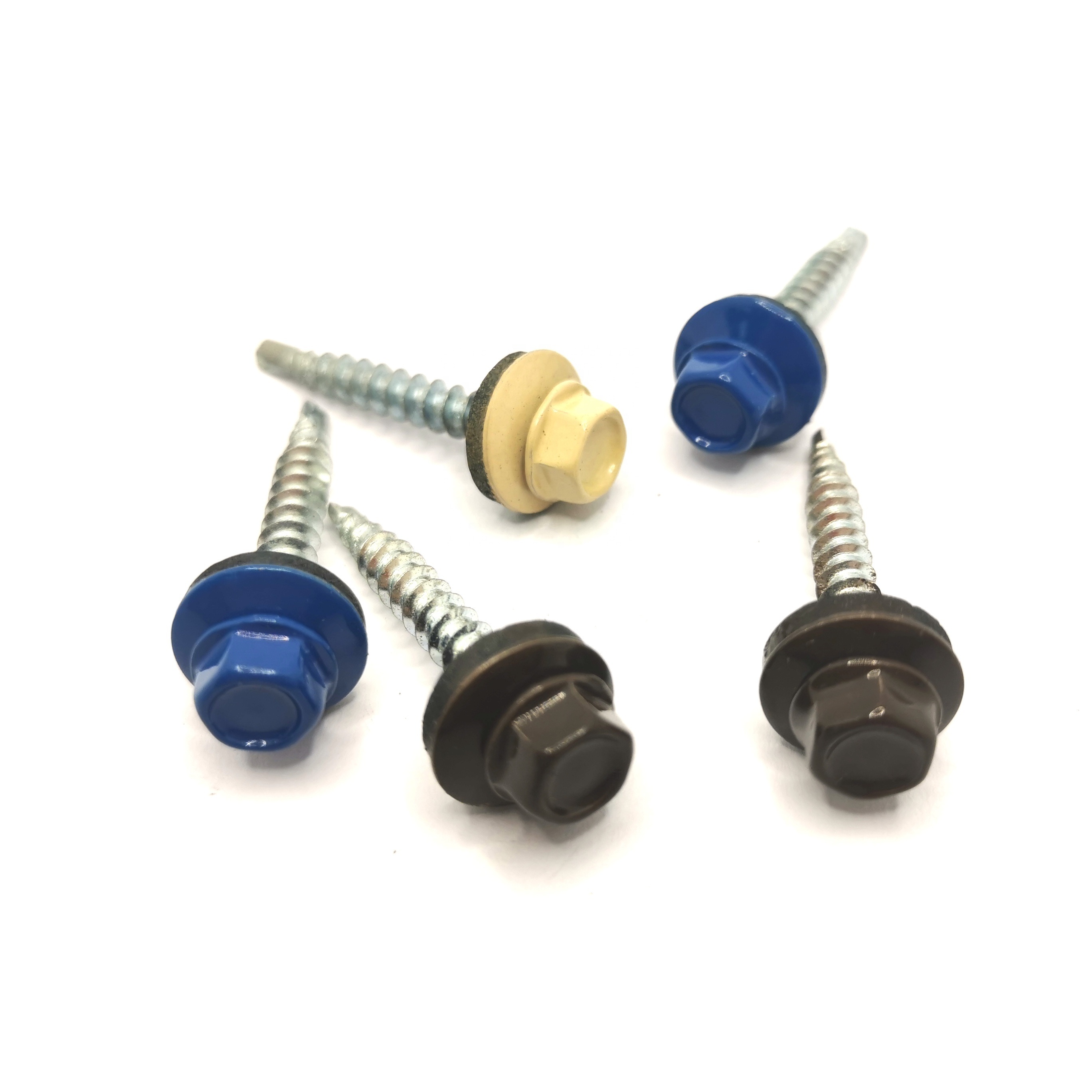 Hex Washer Slotted Concrete Screw with Blue Climaseal Fastener Finish