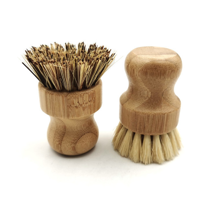 Natural kitchen tools wooden dish cleaning brush home use round scrub brush Hemp Palm Sisal Bristle handle Brush