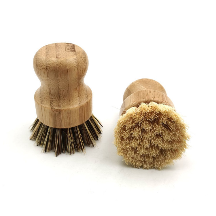 Natural kitchen tools wooden dish cleaning brush home use round scrub brush Hemp Palm Sisal Bristle handle Brush