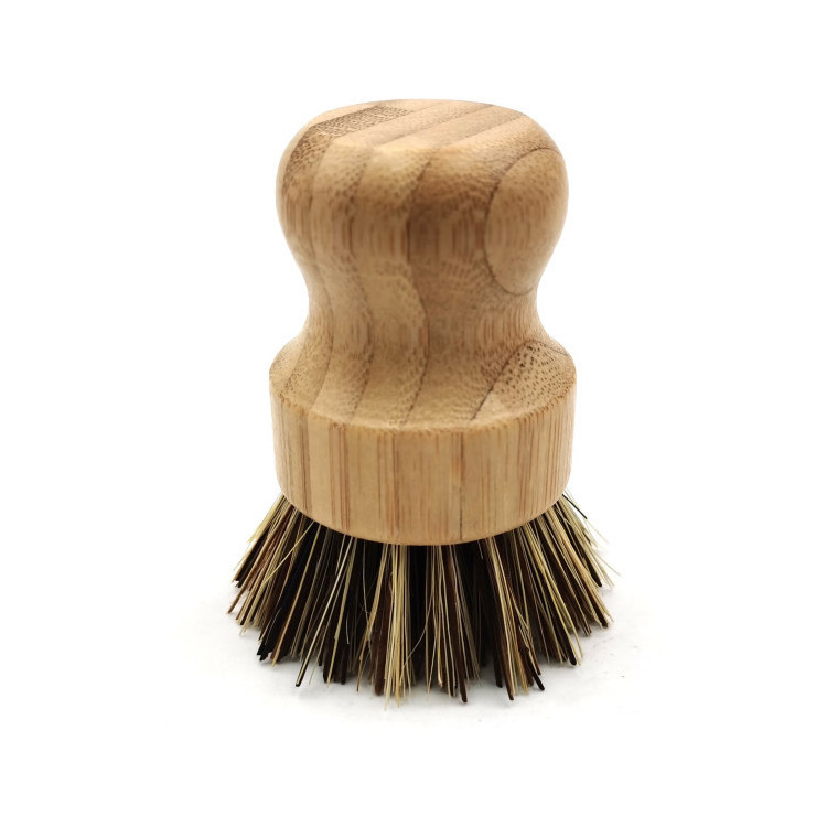 Natural kitchen tools wooden dish cleaning brush home use round scrub brush Hemp Palm Sisal Bristle handle Brush