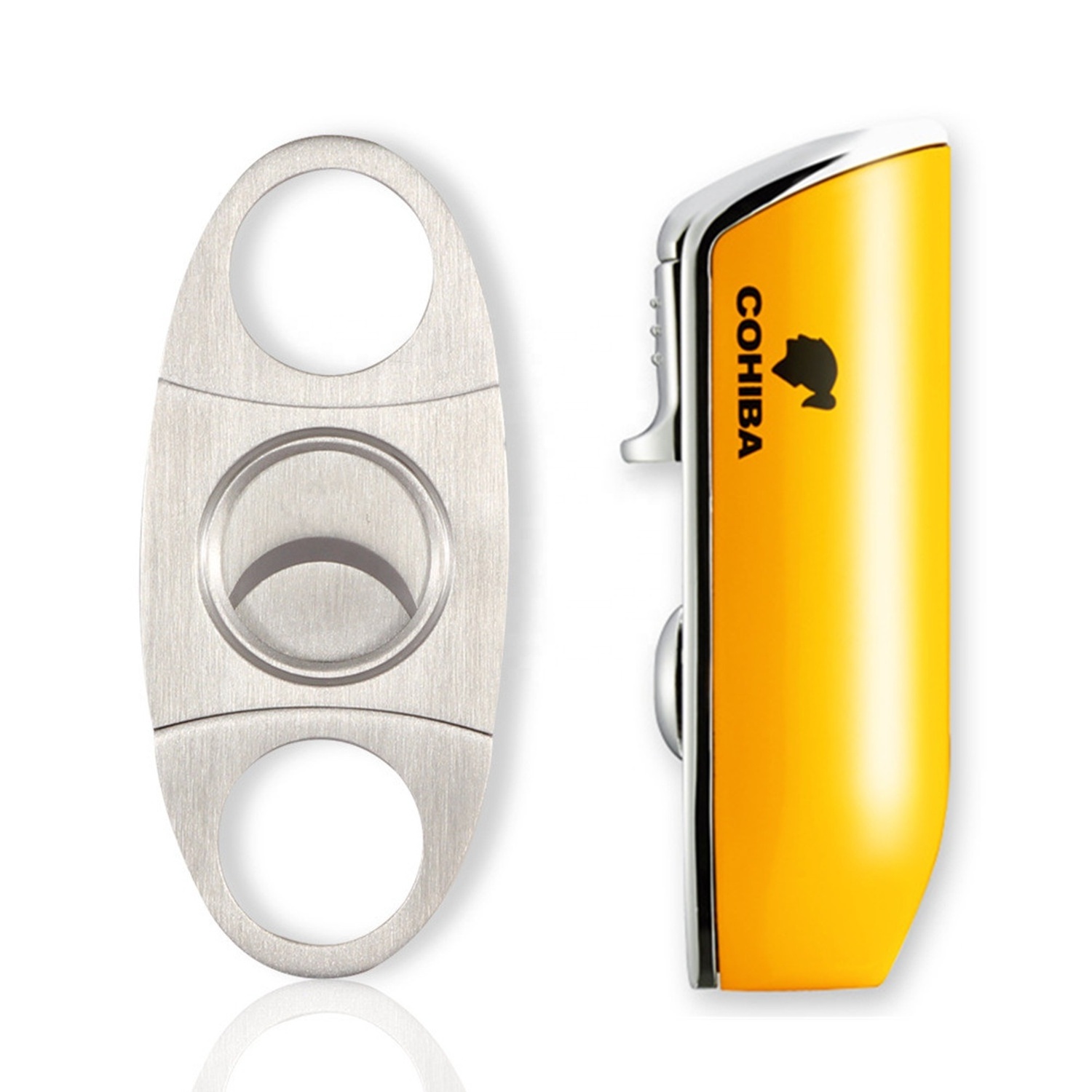 Cigar Cutter With Lighter Set 3 Jet Blue Flame Refillable Lighter With Cigar Punch