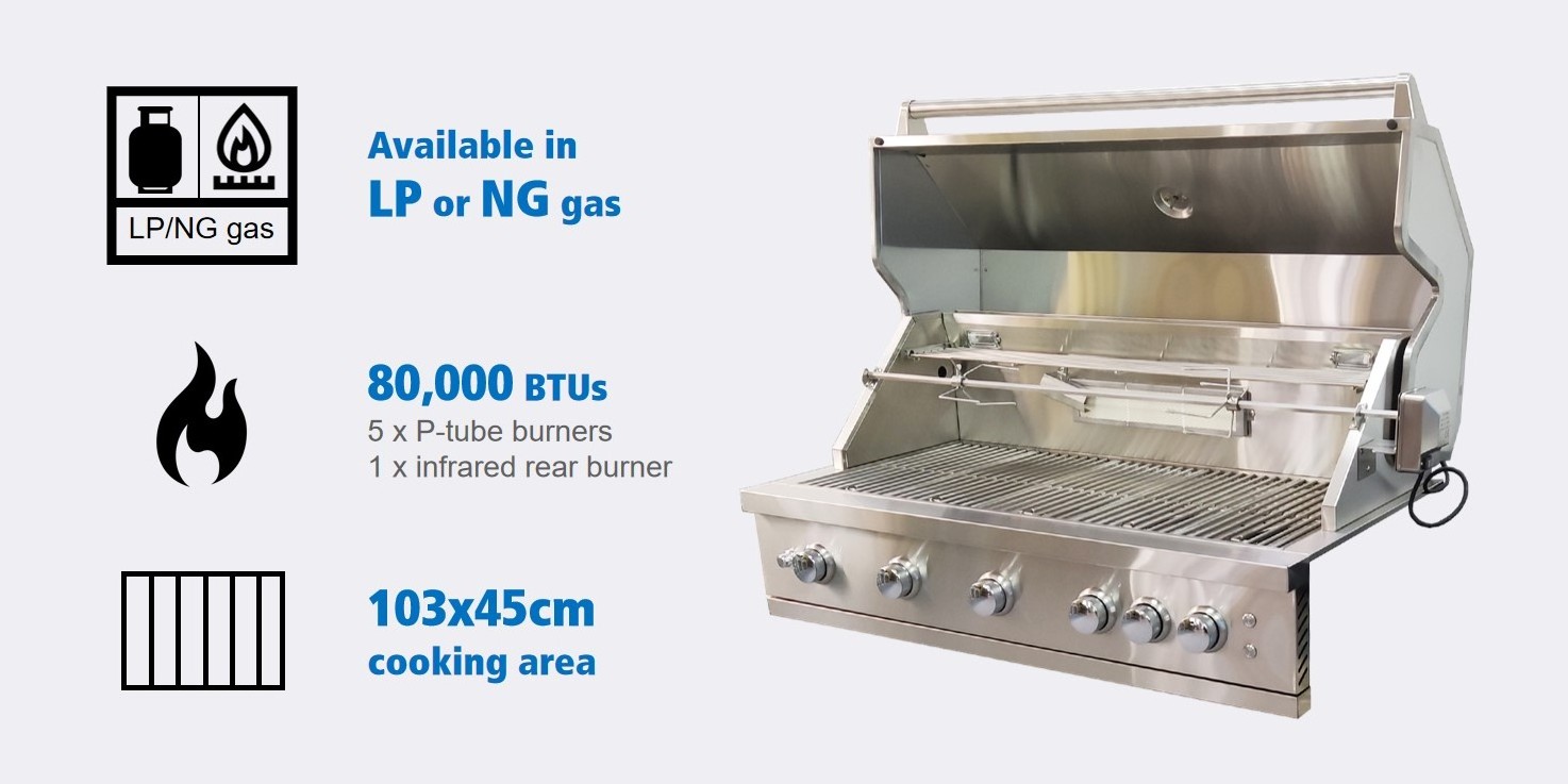 Outdoor kitchen BBQ Island Stainless Steel Built in 5 Burner Gas Grill