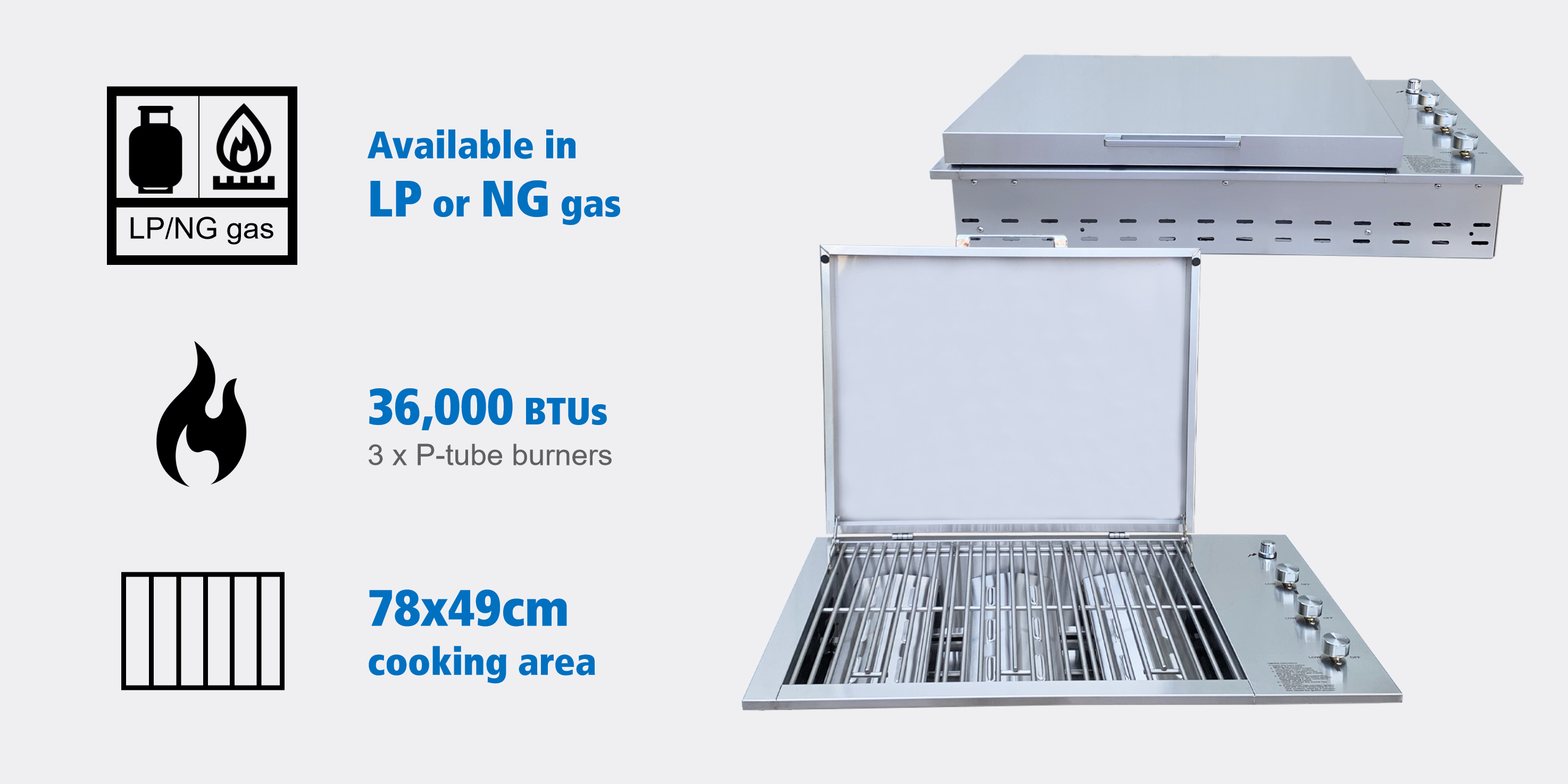 Outdoor Kitchen Gas Grill Barbecue Grill 3 Burner Built in Counter Top Stainless Steel Professional BBQ Grill Portable