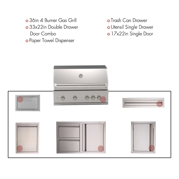 Double Door Kitchen Cabinets Built in Bbq Island Stainless Steel SUS 304 Modern Kitchen Original Outdoor 33 X 22 X 3 Inch