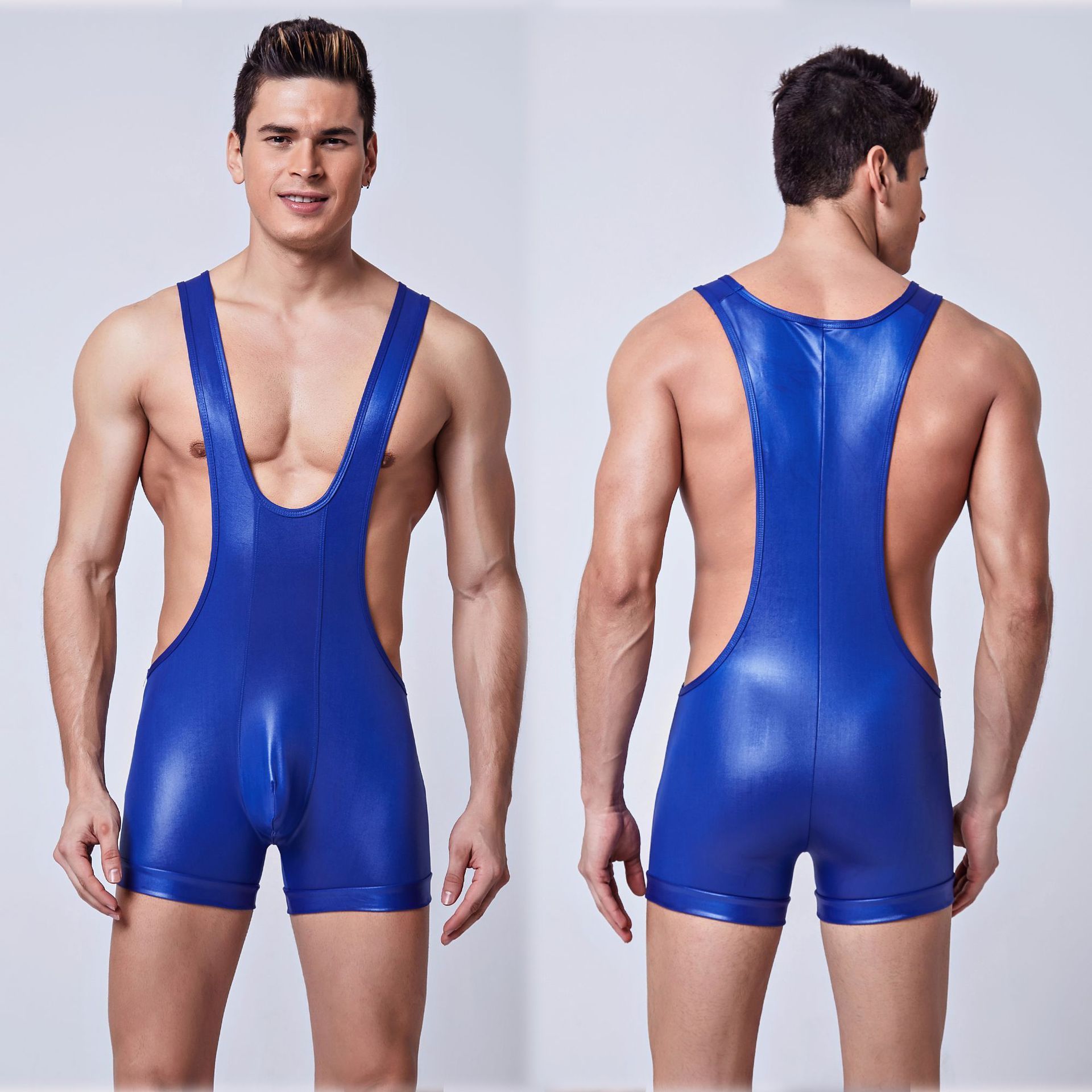 2023 Erotic Leather Wrestling Singlet Lingerie Sexy Plus Size Men Gay Underwear Bodysuit Catsuit Men Latex Underwear