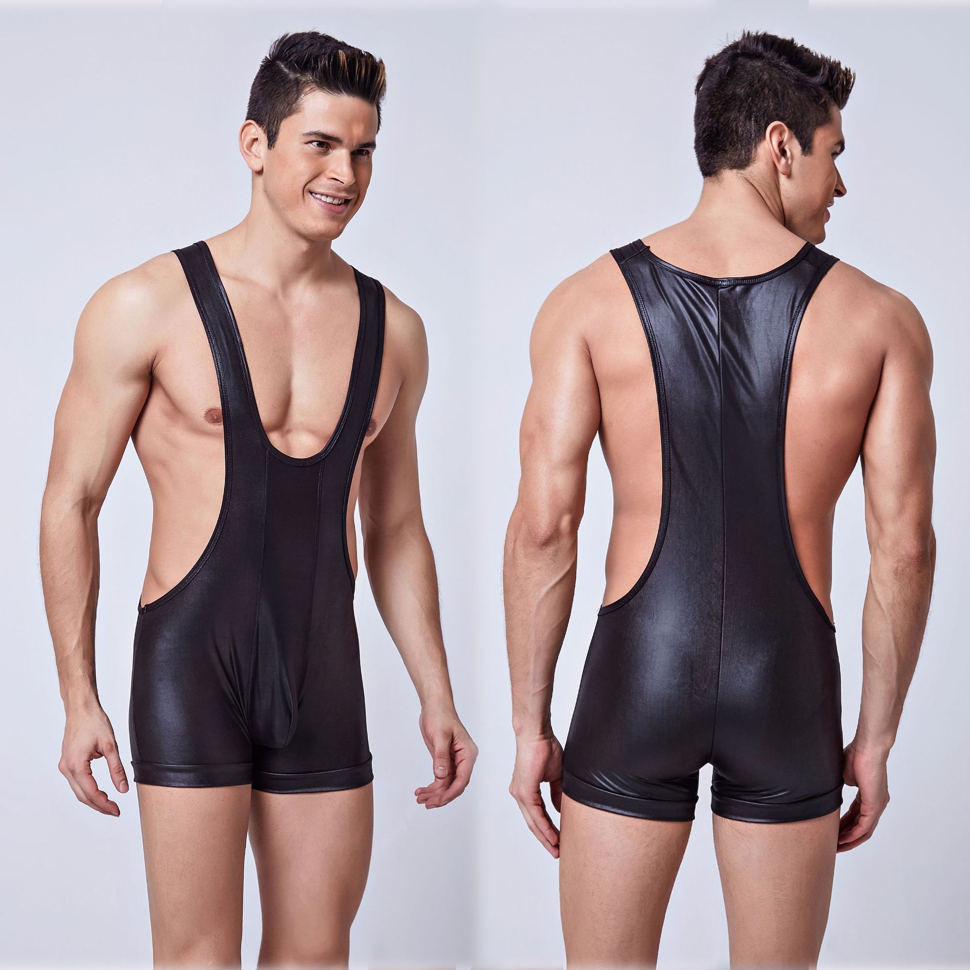 2023 Erotic Leather Wrestling Singlet Lingerie Sexy Plus Size Men Gay Underwear Bodysuit Catsuit Men Latex Underwear