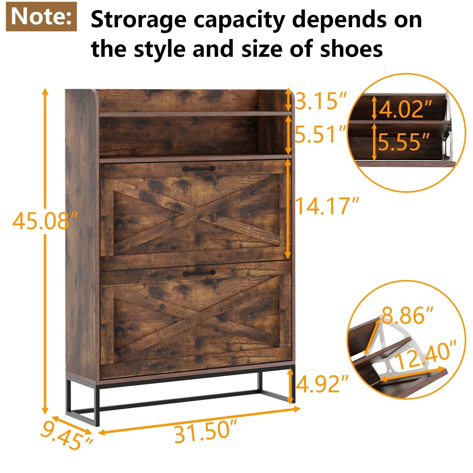 Entryway Shoe Rack with Top Storage Cubby,  Freestanding Tipping Bucket Shoe Cabinet with 2 Flip Drawers