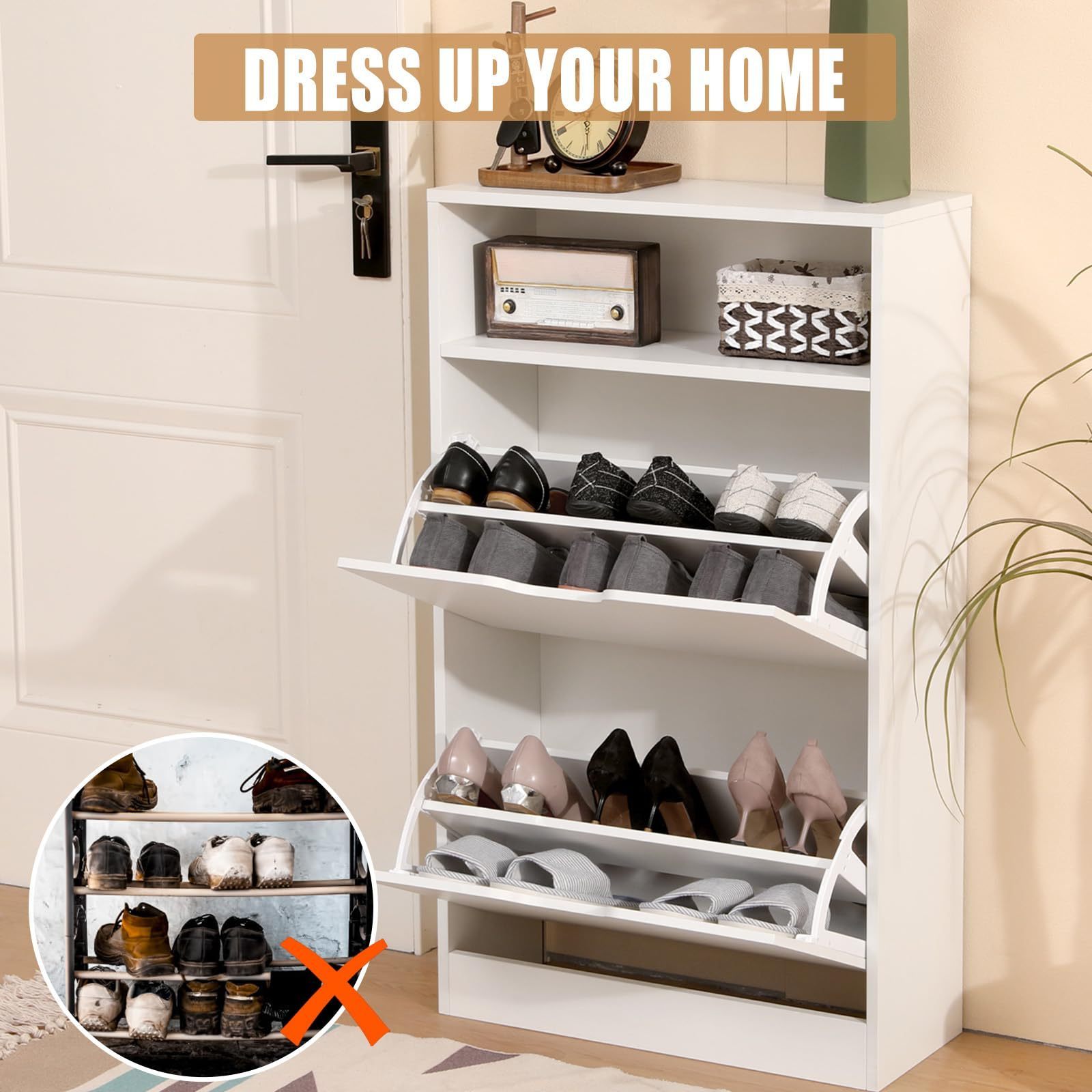 Modern Design Wood Shoe Storage Cabinet for Entryway Narrow Freestanding Shoe Organizer Rack Online with 2 Storage Shelves