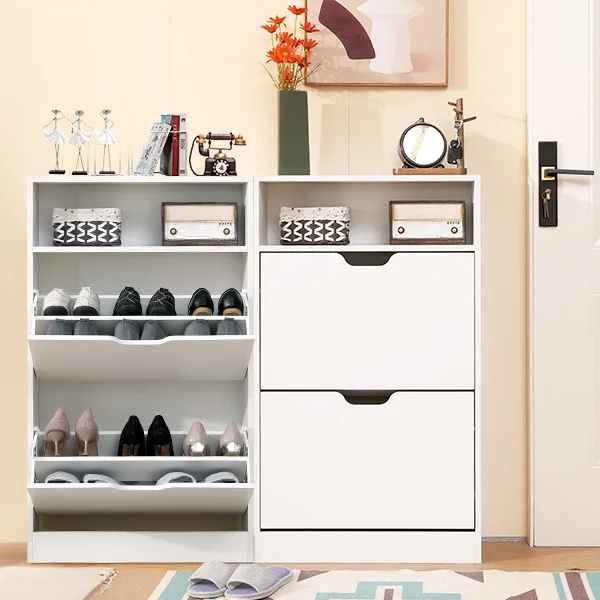 Modern Design Wood Shoe Storage Cabinet for Entryway Narrow Freestanding Shoe Organizer Rack Online with 2 Storage Shelves