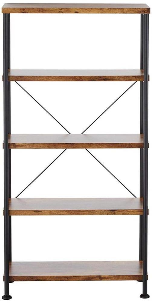 Portable modern furniture large tall bookcase 5 tiers rustic industrial metal ladder book shelf wooden for living room