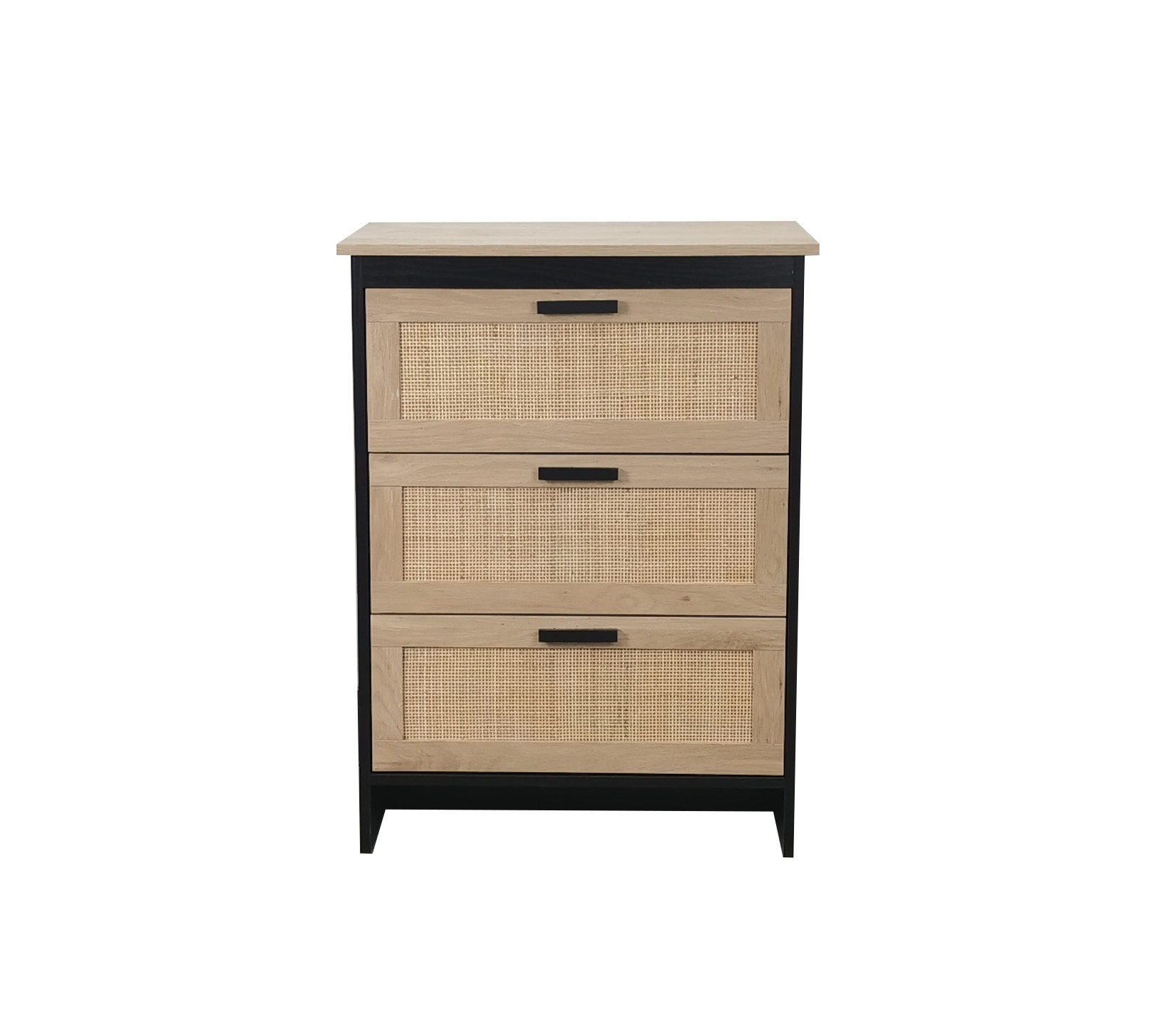 Modern Living Room Rattan Cabinet 3 Tiers Wood Drawer Chest Rattan Dresser Cabinet with Storage Drawers