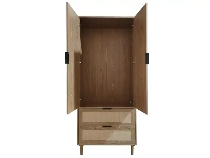 Bedroom Furniture 2 Open Door 2 Drawer Model Design Wooden Clothing Armoire Wardrobe For Clothes Storage