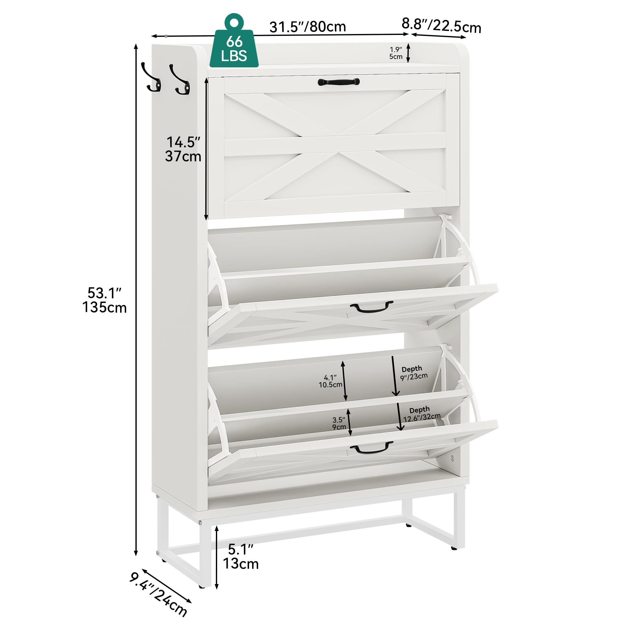 Rustic OEM Customize Support Wooden shoe cabinet 3 flip Drawers Freestanding Household Shoe Rack Shelves storage Cabinet