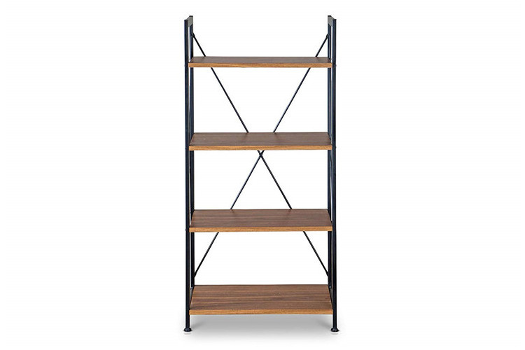 Movable Simple Design Rustic Industrial 4 Tier Wood Bookshelf Easy Assembly Shelf for Home Storage