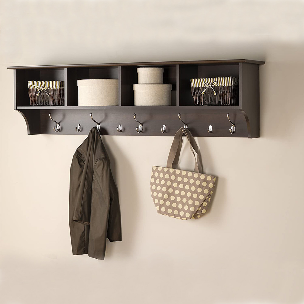 Factory Supply Storage Shelf Fancy elegant strong Living Room Hall Entry Way Wall Mounted Cube Shelf Coat Rack With Hook