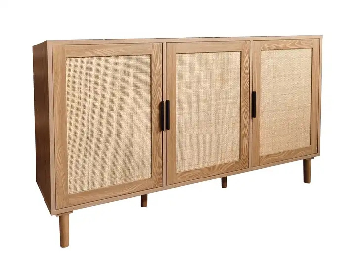 Living Room Furniture Sets Wooden MDF with Natural rattan cabinet 3 Door Storage Living Room Furniture home indoor cabinet