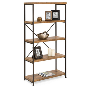 Portable modern furniture large tall bookcase 5 tiers rustic industrial metal ladder book shelf wooden for living room