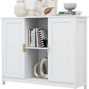 Wooden Coffee Bar Cabinet Buffet Table White Sideboard  Storage Cabinet with 2 doors for Narrow Spaces Entry Cabinet