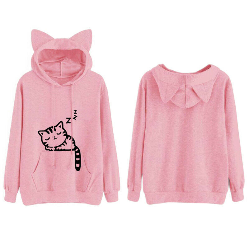 Women Cat Printed Long Sleeve Hoodie Sweatshirt Sudadera Mujer Moletom Feminino Hoodies Women