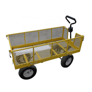 Heavy Load Metal Garden Wagon Hand Cart Mesh Sides 300kgs Loading Capacity Steel Wagon Hand Carts & Trolleys