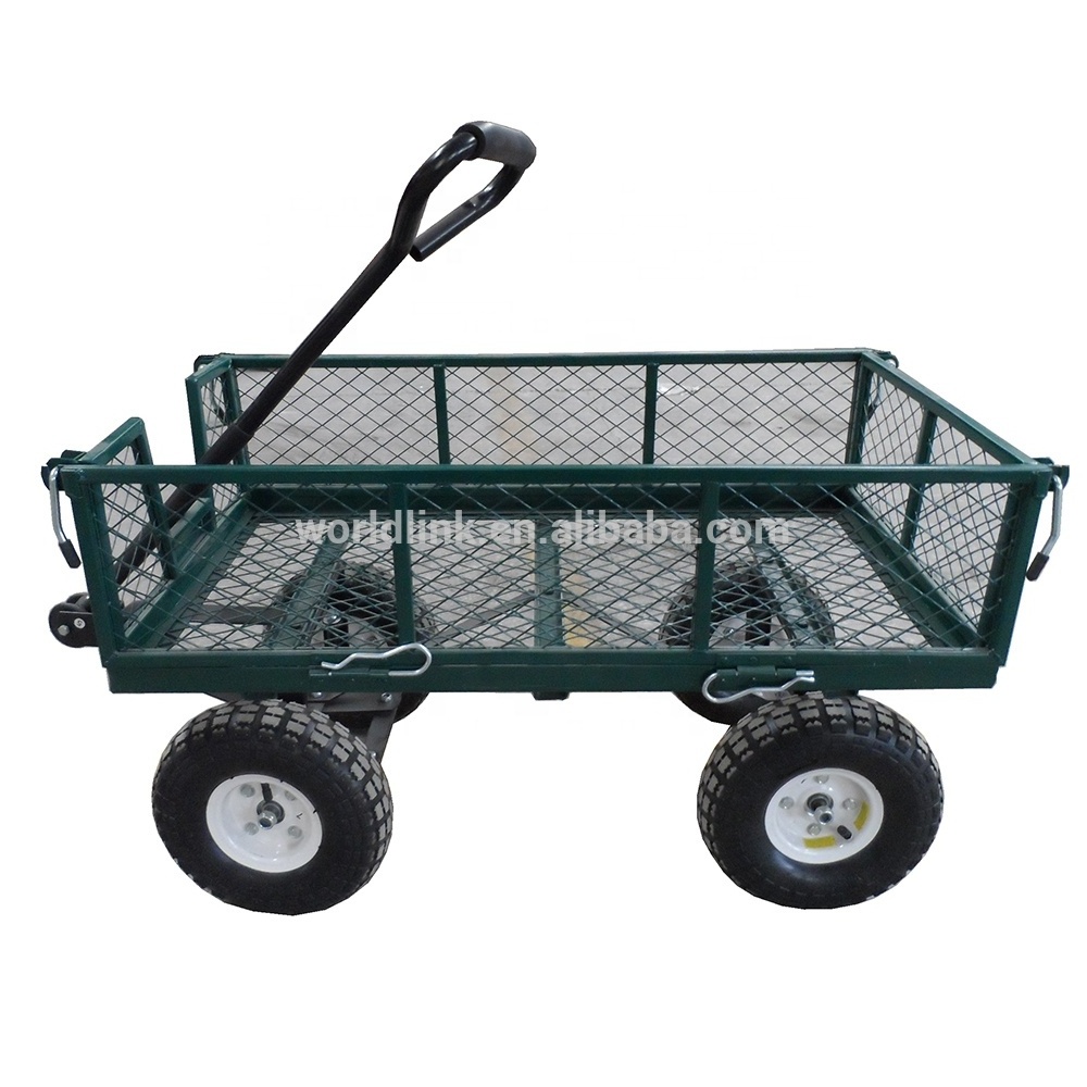 Heavy Duty Foldable Mesh Garden Cart Tool Steel Wagon