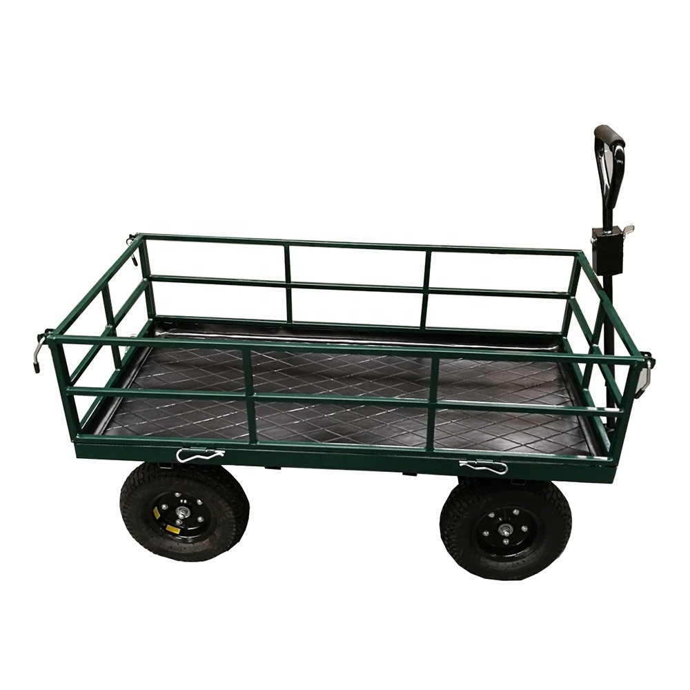 Heavy Load Metal Garden Wagon Hand Cart Mesh Sides 300kgs Loading Capacity Steel Wagon Hand Carts & Trolleys