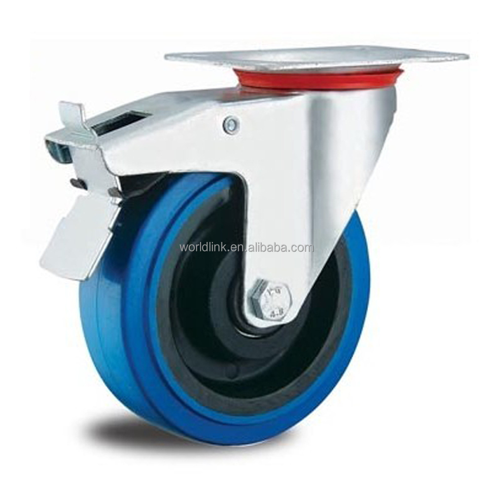 Good Quality Heavy Duty Blue Elastic Rubber Castor Wheel