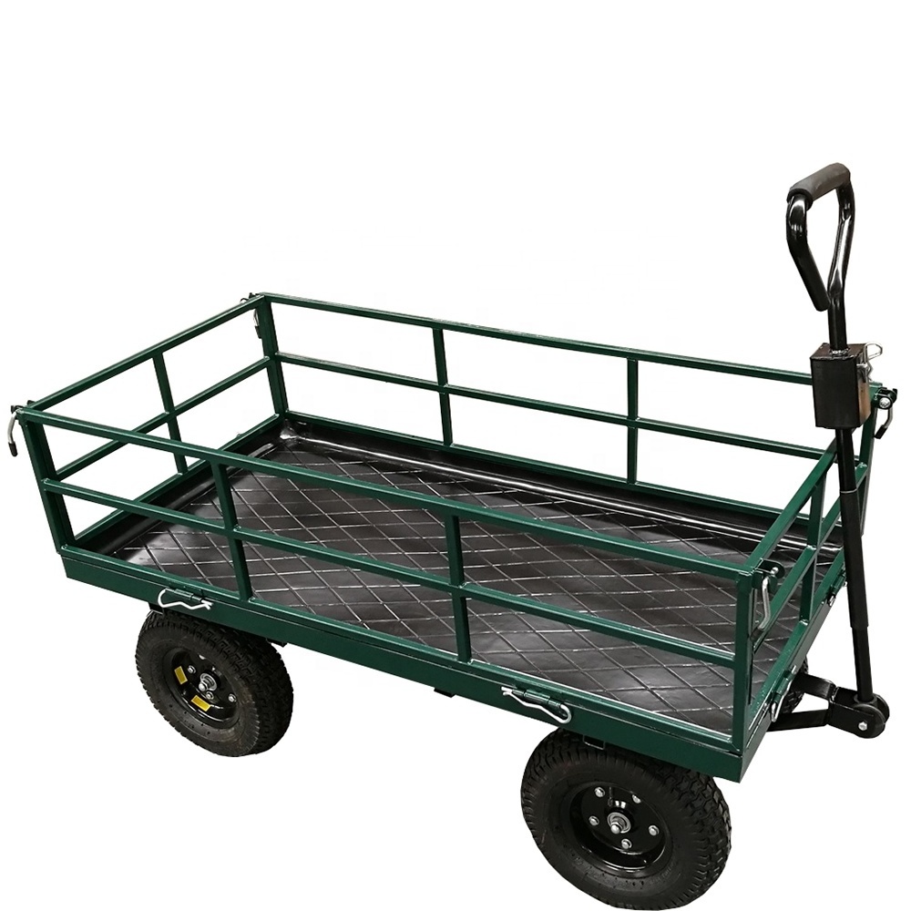 Heavy Load Metal Garden Wagon Hand Cart Mesh Sides 300kgs Loading Capacity Steel Wagon Hand Carts & Trolleys